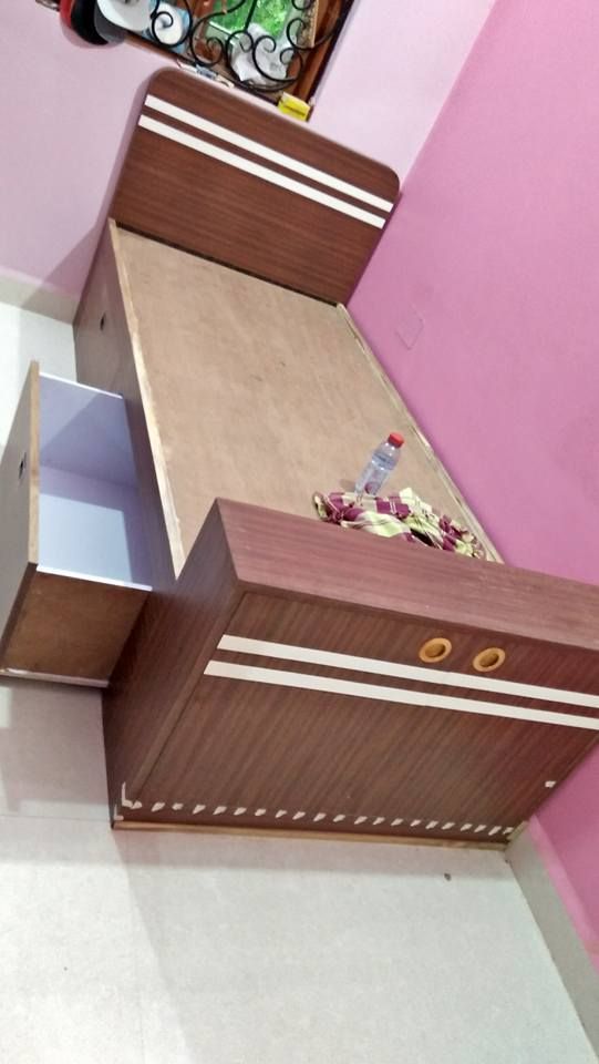 Wooden Single Bed with Drawers — Furniture